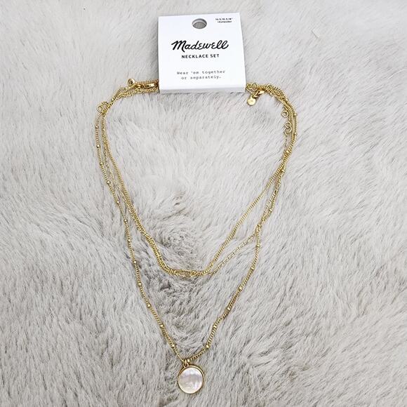 Madewell Mother of Pearl Dainty Layered Necklace Set 3-Pack Vintage Gold NWT - Picture 8 of 12